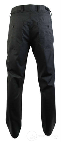Calça masculina risca de giz, corte reto, elegante e casual, cinza, comprimento curto ou regular, para o trabalho de escritório.