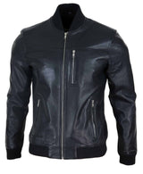 Jaqueta Bomber Masculina de Couro Preta