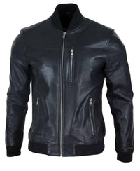 Jaqueta Bomber Masculina de Couro Preta