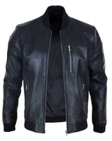 Jaqueta Bomber Masculina de Couro Preta