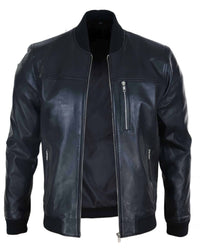 Jaqueta Bomber Masculina de Couro Preta