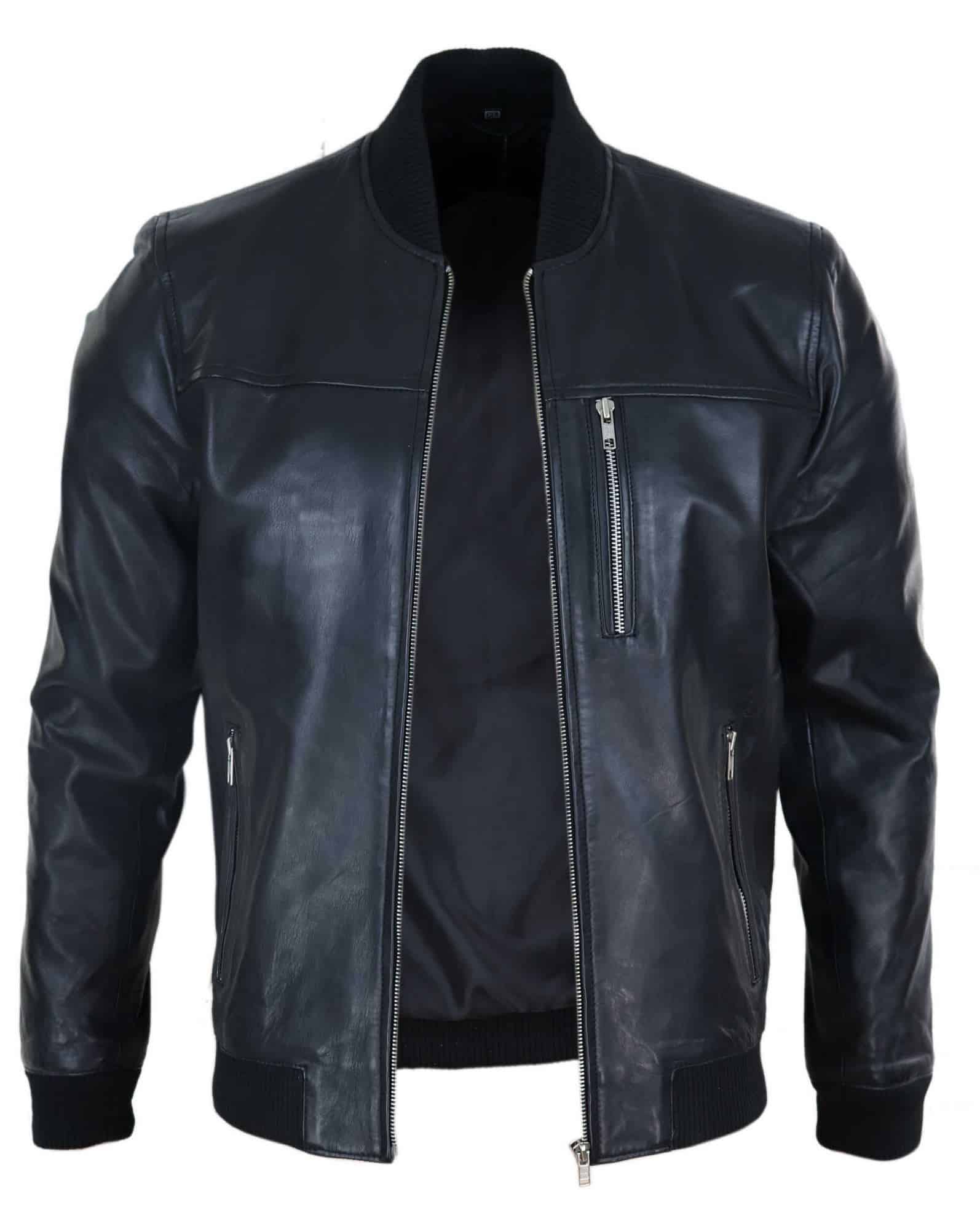Jaqueta Bomber Masculina de Couro Preta