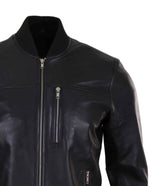Jaqueta Bomber Masculina de Couro Preta