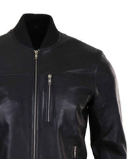 Jaqueta Bomber Masculina de Couro Preta