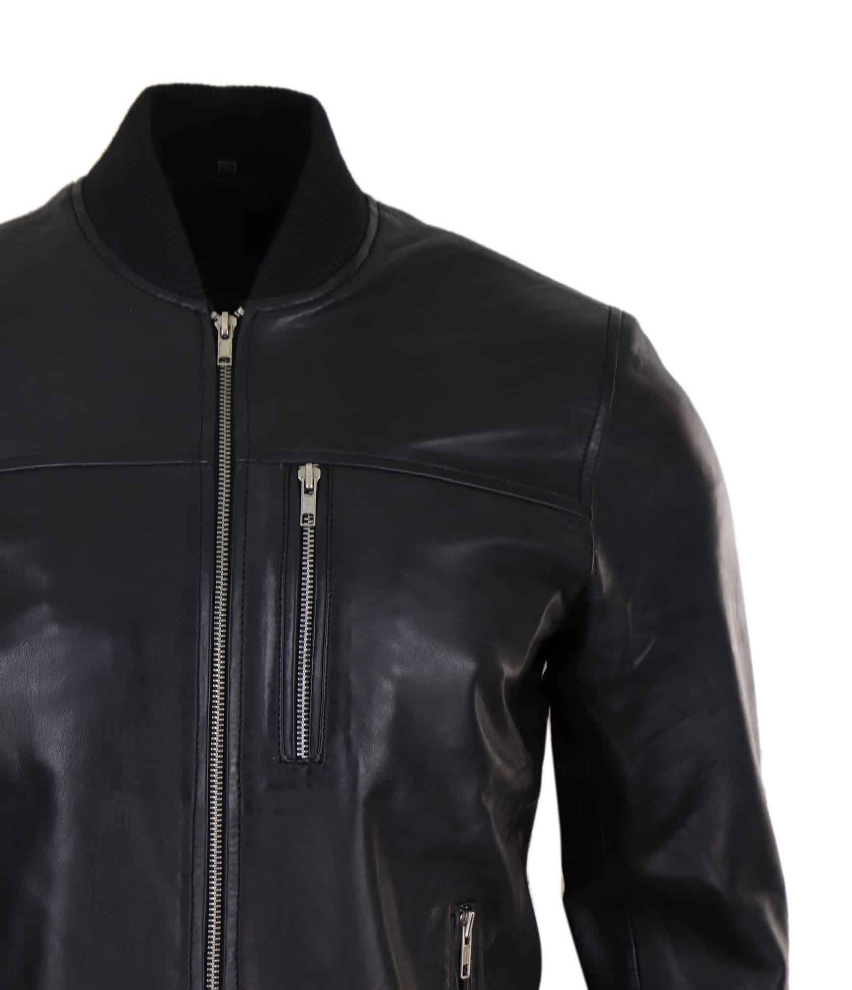 Jaqueta Bomber Masculina de Couro Preta