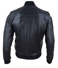 Jaqueta Bomber Masculina de Couro Preta