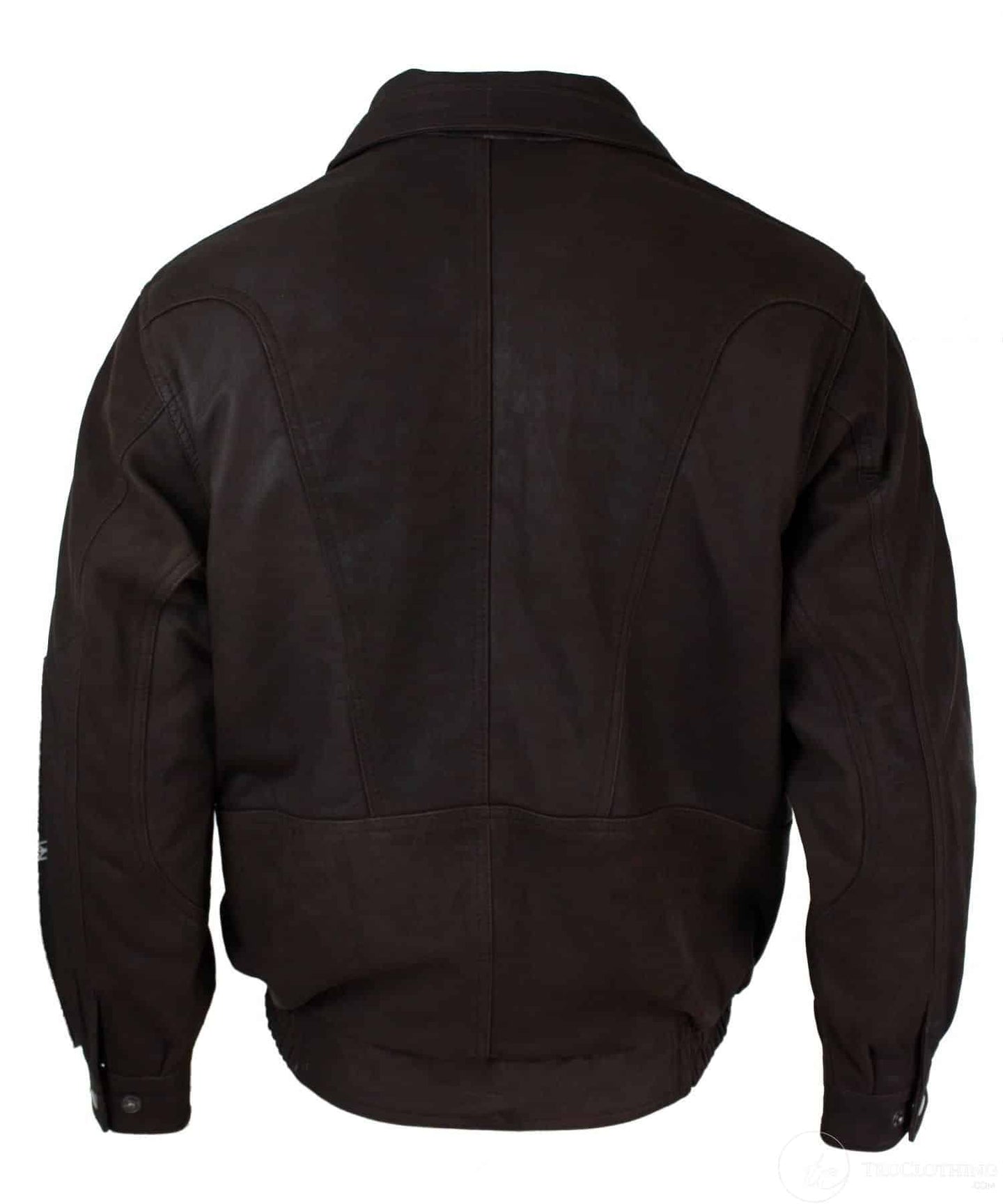 Jaqueta Bomber Clássica Masculina em Couro Legítimo Marrom com Acabamento em Nobuck Preto - Marrom