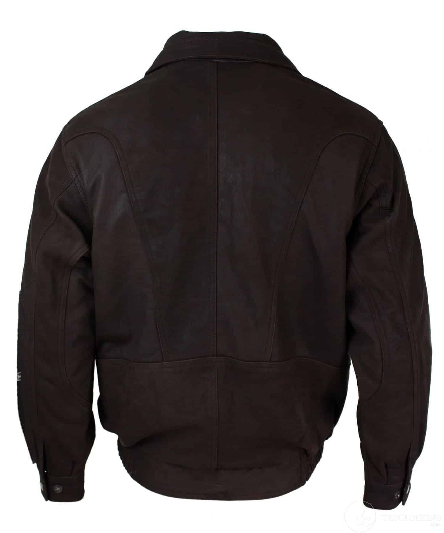 Jaqueta Bomber Clássica Masculina em Couro Legítimo Marrom com Acabamento em Nobuck Preto - Marrom