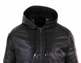 Jaqueta Bomber Masculina com Capuz em Couro Legítimo - Preta
