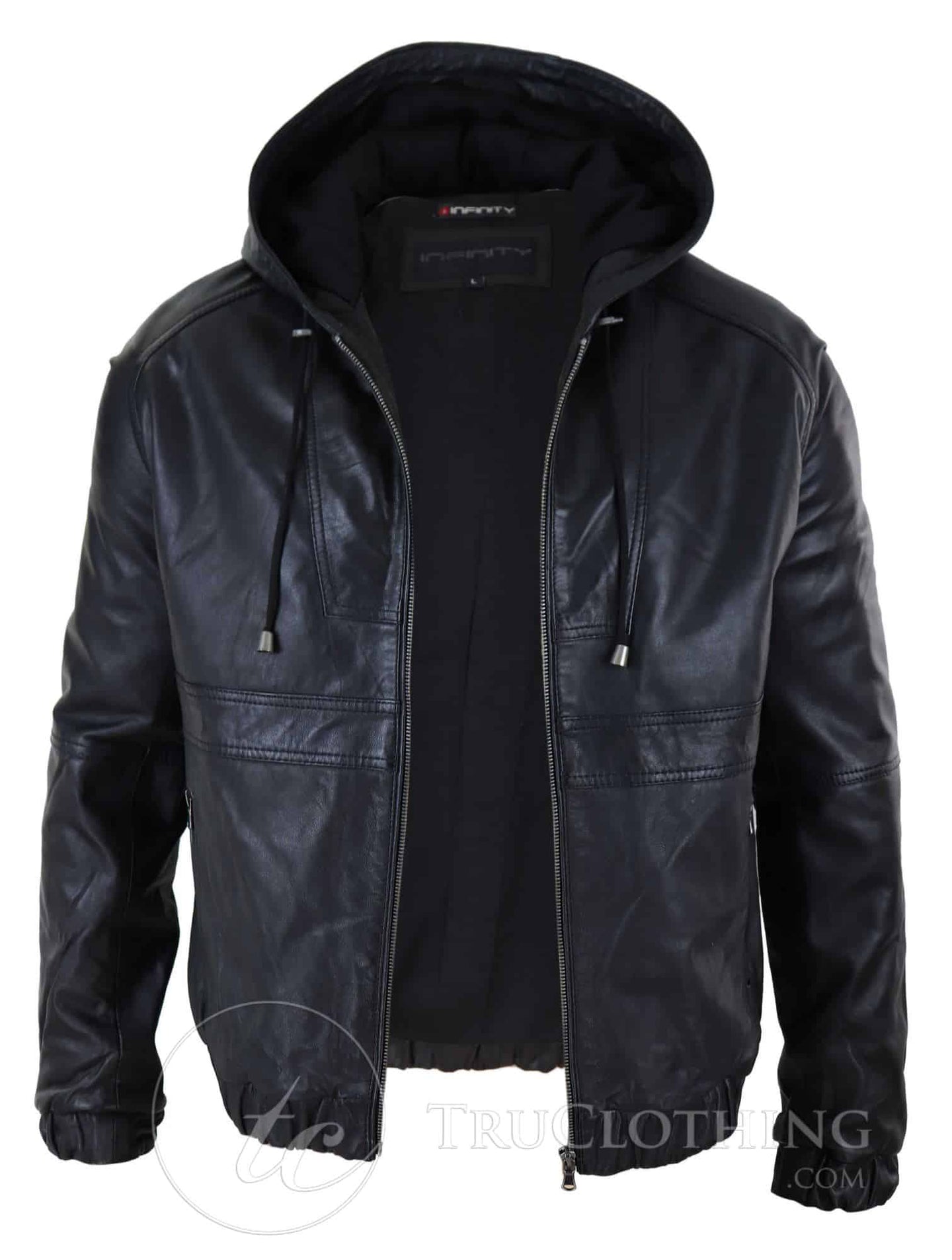 Jaqueta Bomber Masculina com Capuz em Couro Legítimo - Preta