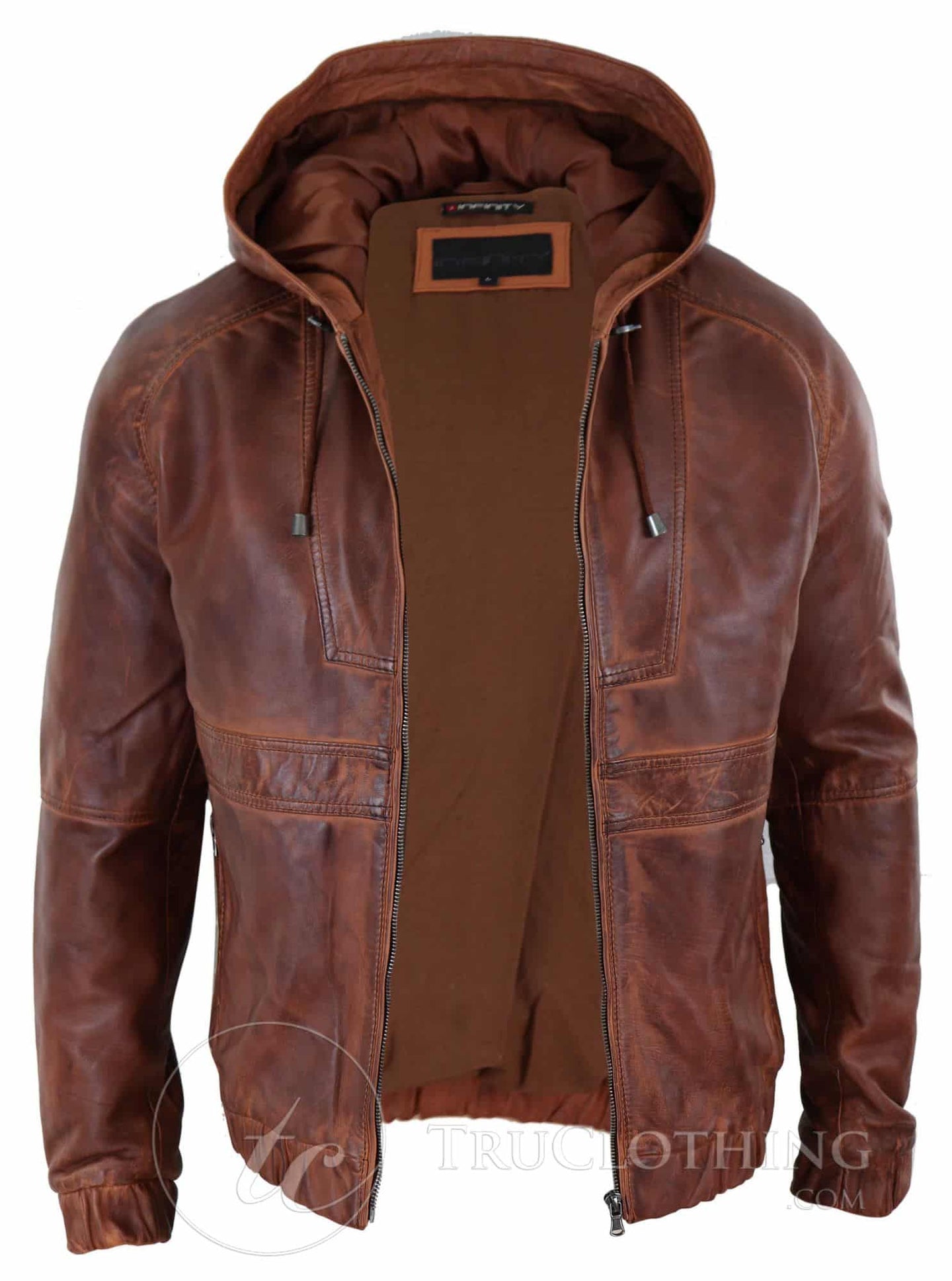 Jaqueta Bomber Masculina com Capuz em Couro Legítimo - Bege