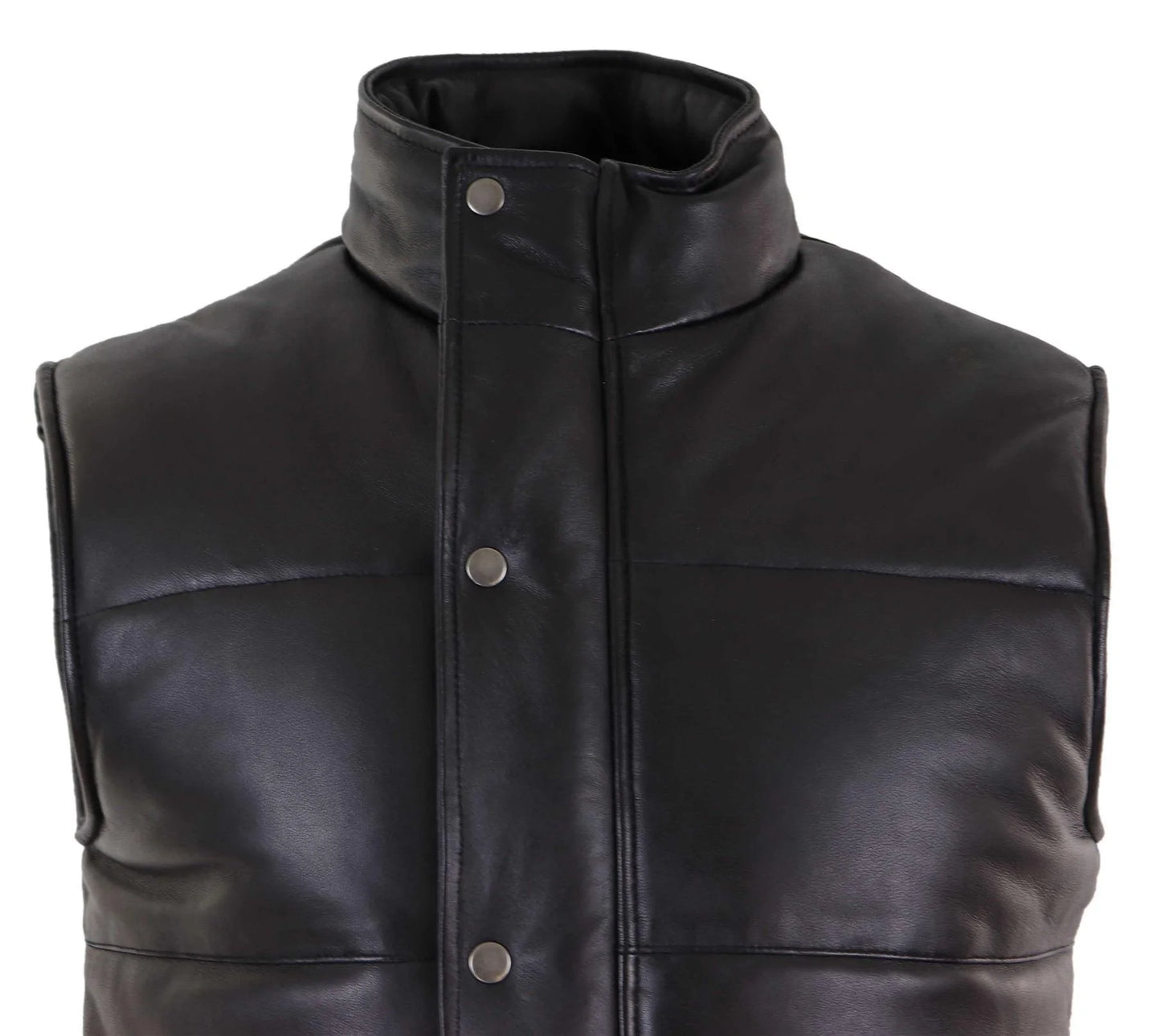 Colete masculino de couro legítimo acolchoado, modelo puffer, quente, com zíper, estilo casual, preto.