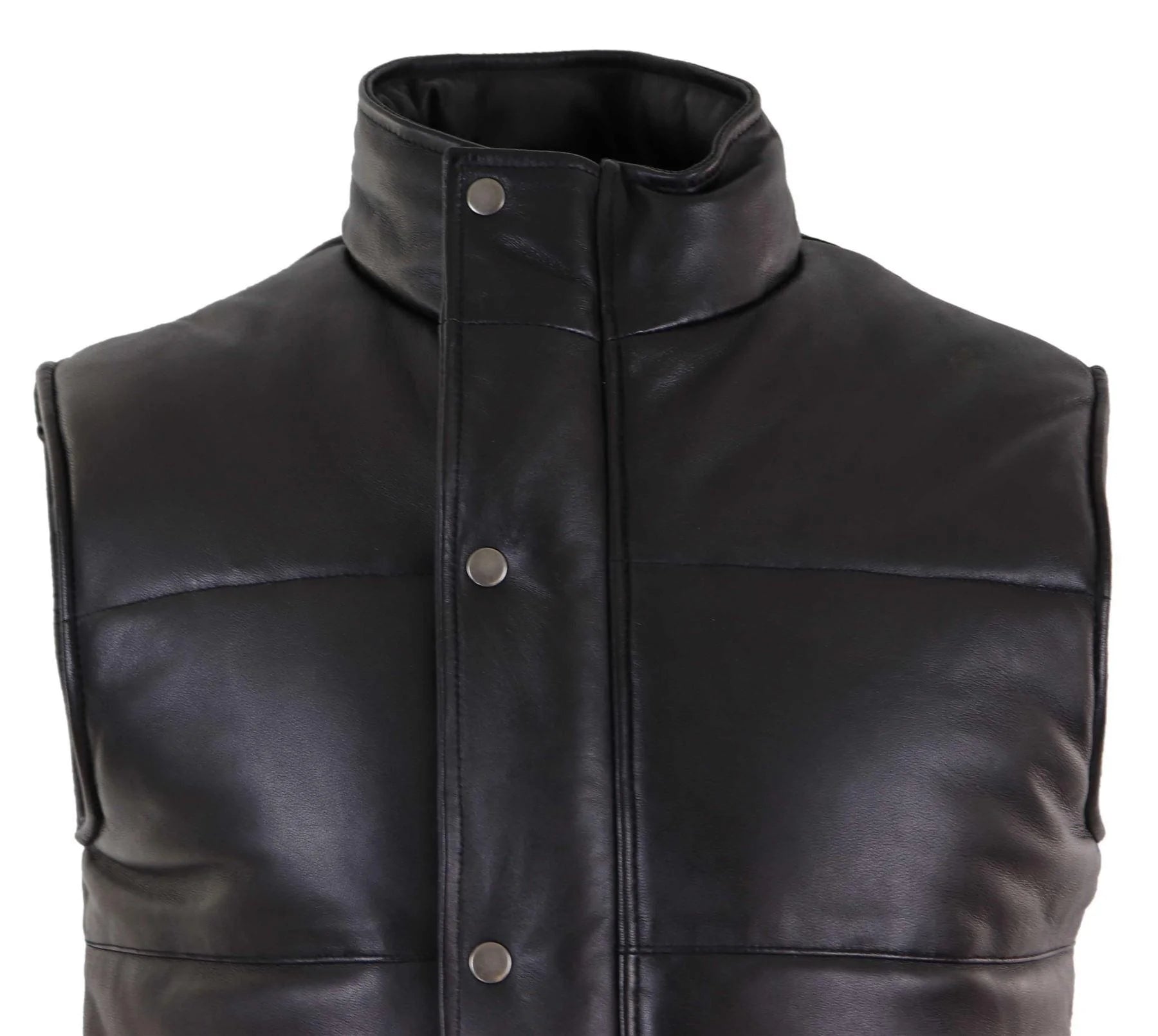 Colete masculino de couro legítimo acolchoado, modelo puffer, quente, com zíper, estilo casual, preto.