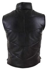 Colete masculino de couro legítimo acolchoado, modelo puffer, quente, com zíper, estilo casual, preto.