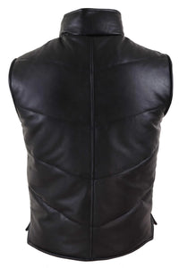 Colete masculino de couro legítimo acolchoado, modelo puffer, quente, com zíper, estilo casual, preto.