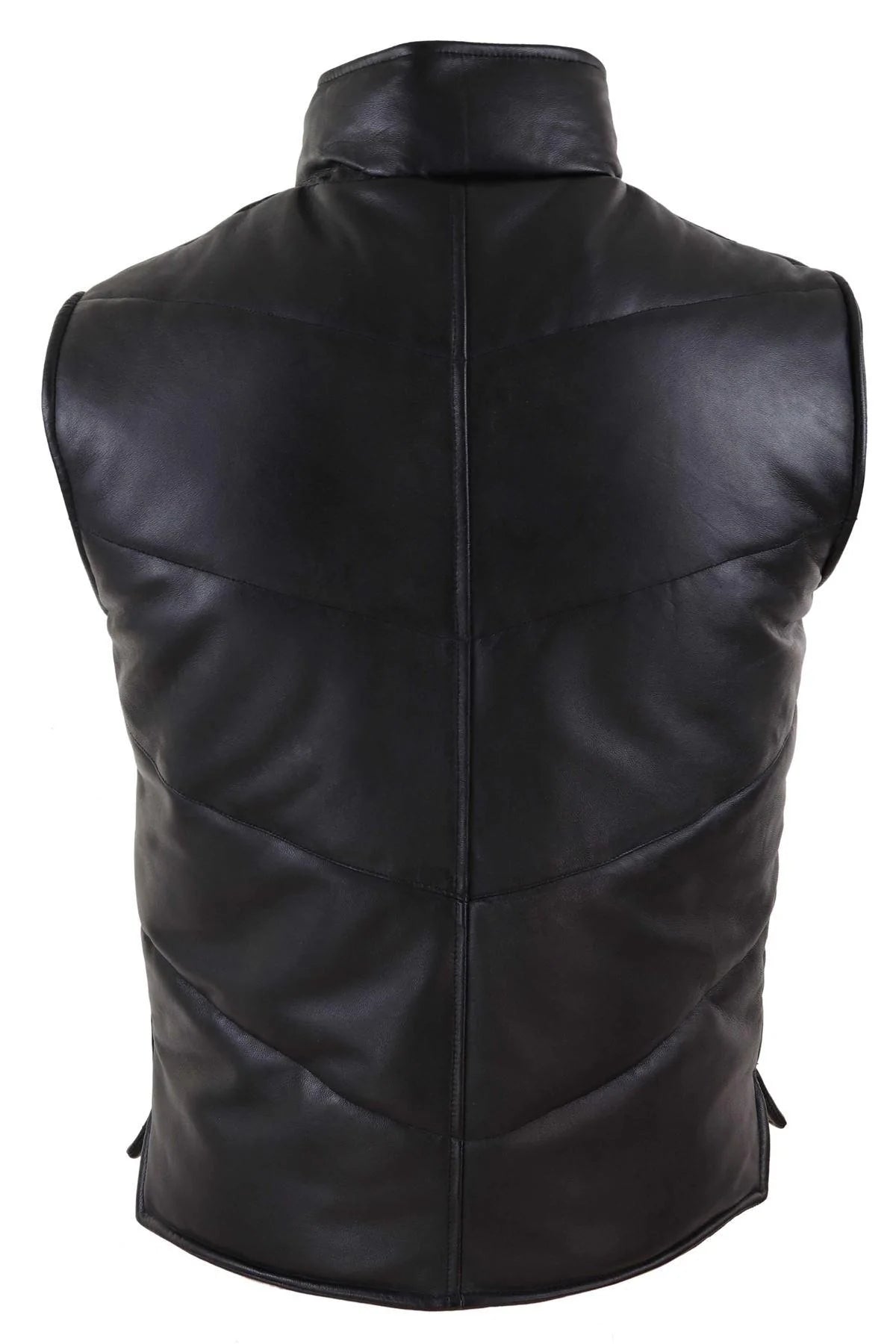 Colete masculino de couro legítimo acolchoado, modelo puffer, quente, com zíper, estilo casual, preto.