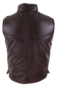 Colete masculino de couro legítimo, acolchoado, com zíper, estilo casual, marrom.