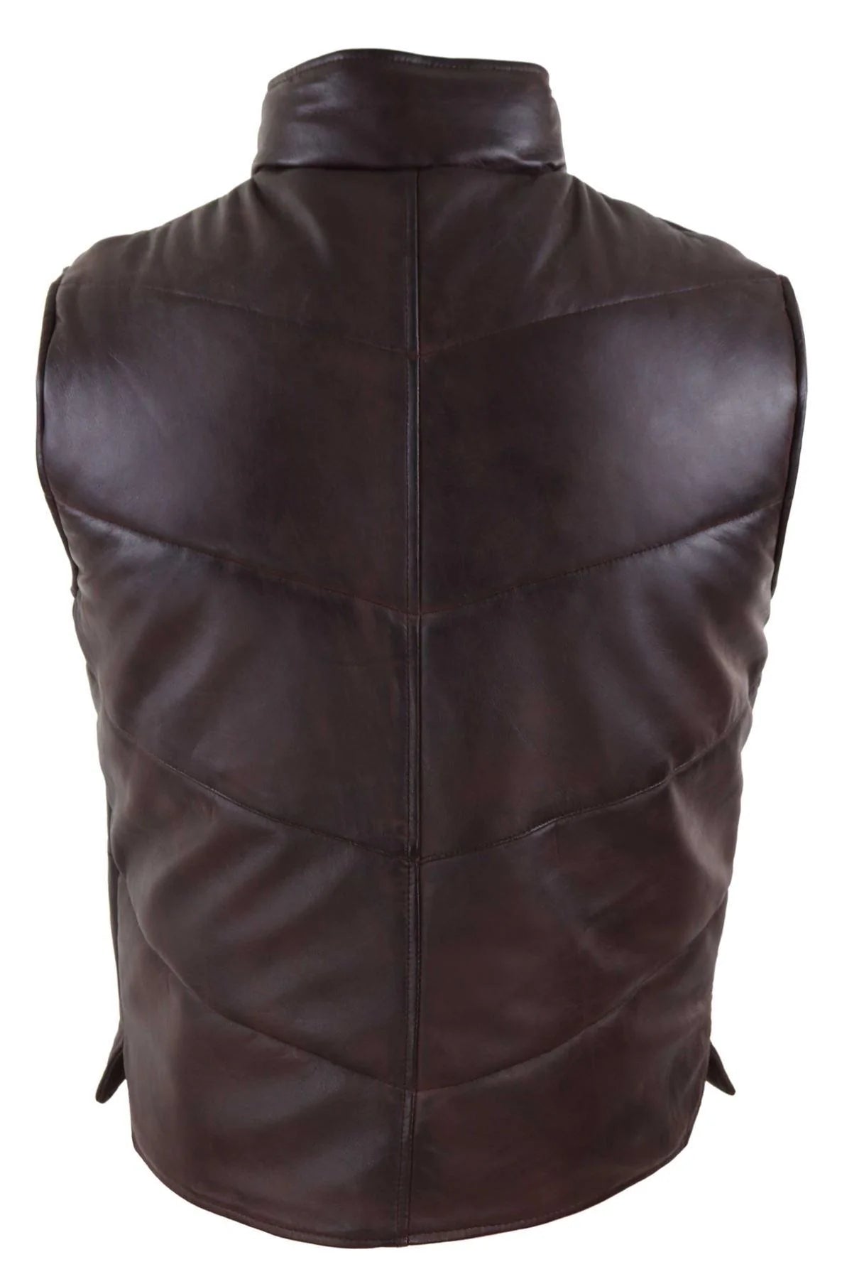 Colete masculino de couro legítimo, acolchoado, com zíper, estilo casual, marrom.