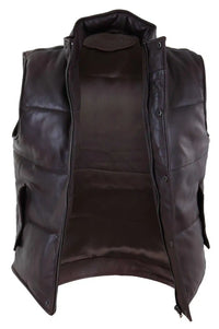 Colete masculino de couro legítimo, acolchoado, com zíper, estilo casual, marrom.
