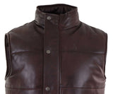 Colete masculino de couro legítimo, acolchoado, com zíper, estilo casual, marrom.