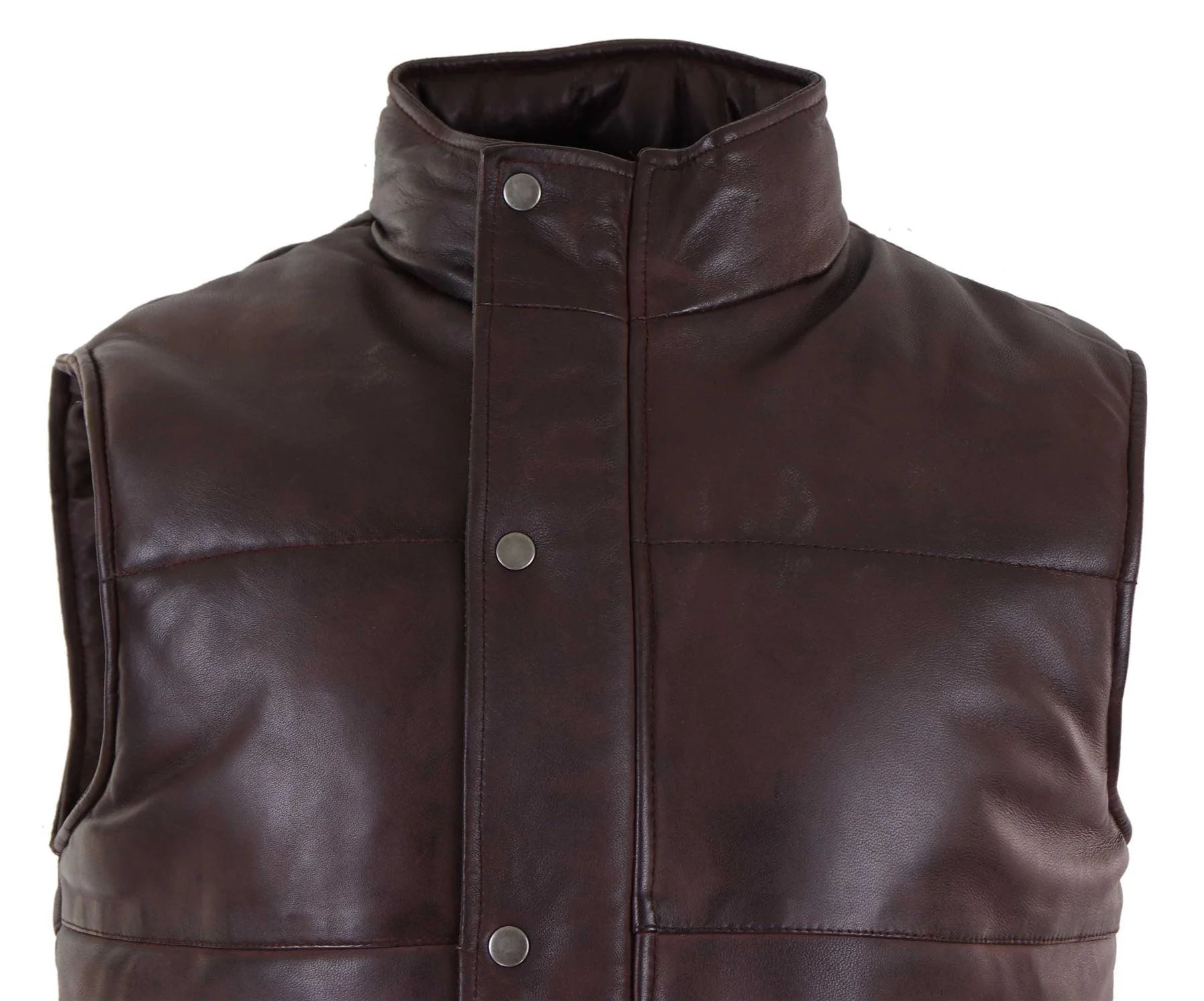Colete masculino de couro legítimo, acolchoado, com zíper, estilo casual, marrom.
