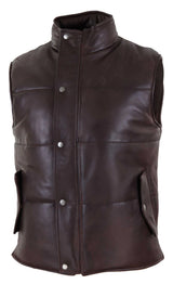 Colete masculino de couro legítimo, acolchoado, com zíper, estilo casual, marrom.