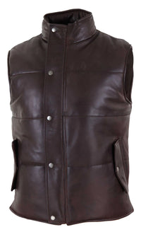 Colete masculino de couro legítimo, acolchoado, com zíper, estilo casual, marrom.