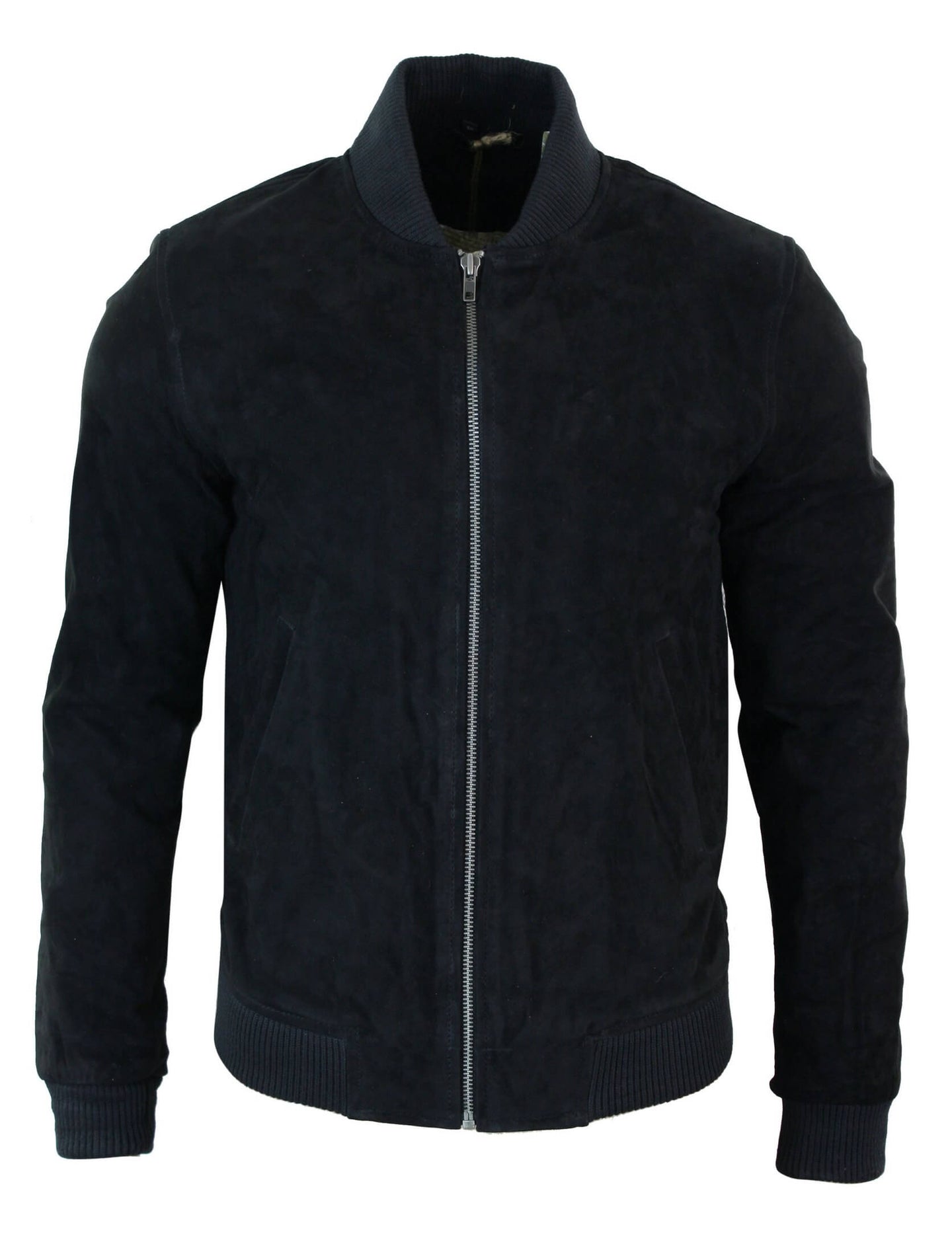 Jaqueta Bomber Masculina Universitária em Couro Camurça Legítimo, Estilo Clássico Retrô Vintage - Preta