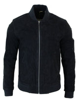 Jaqueta Bomber Masculina Universitária em Couro Camurça Legítimo, Estilo Clássico Retrô Vintage - Preta