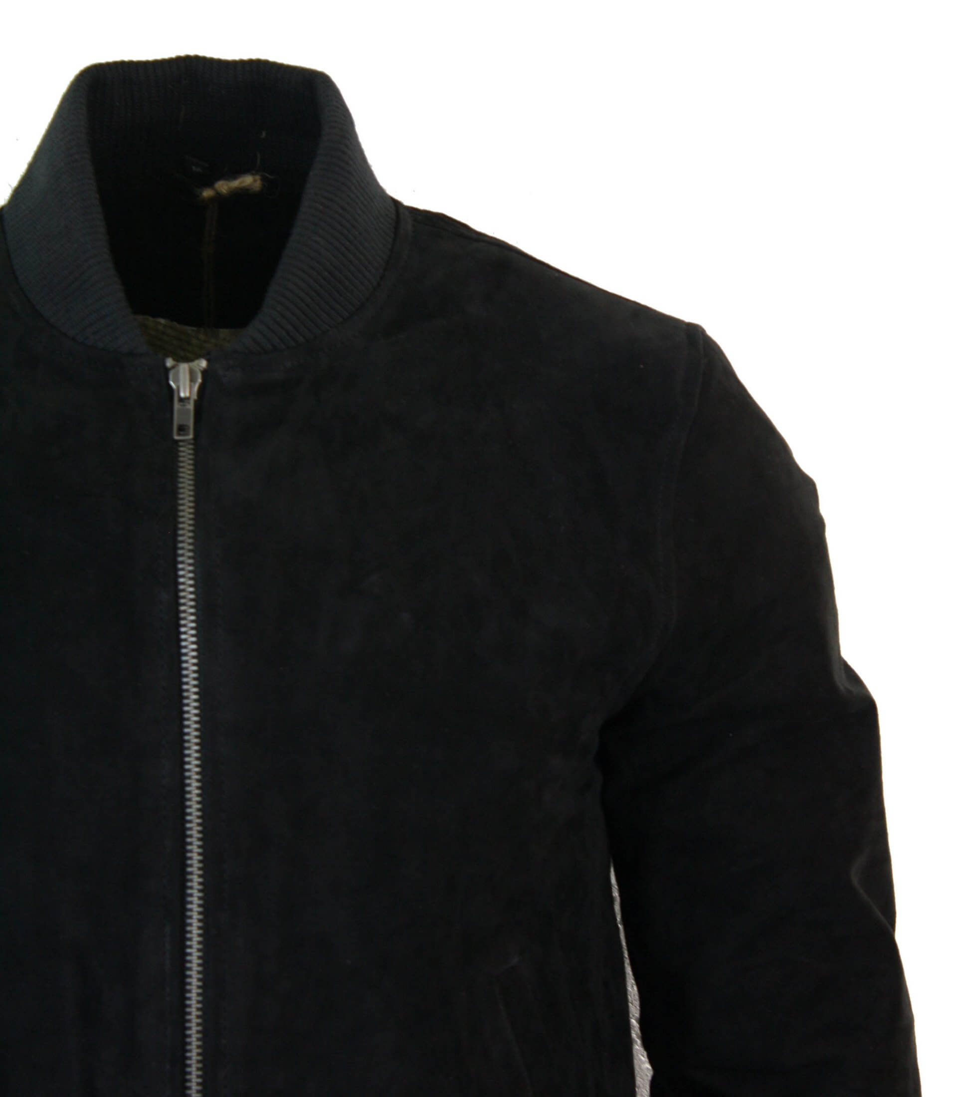 Jaqueta Bomber Masculina Universitária em Couro Camurça Legítimo, Estilo Clássico Retrô Vintage - Preta