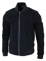 Jaqueta Bomber Masculina Universitária em Couro Camurça Legítimo, Estilo Clássico Retrô Vintage - Preta