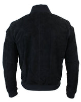 Jaqueta Bomber Masculina Universitária em Couro Camurça Legítimo, Estilo Clássico Retrô Vintage - Preta