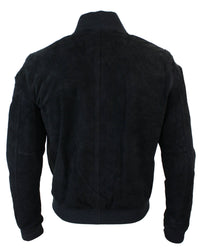 Jaqueta Bomber Masculina Universitária em Couro Camurça Legítimo, Estilo Clássico Retrô Vintage - Preta