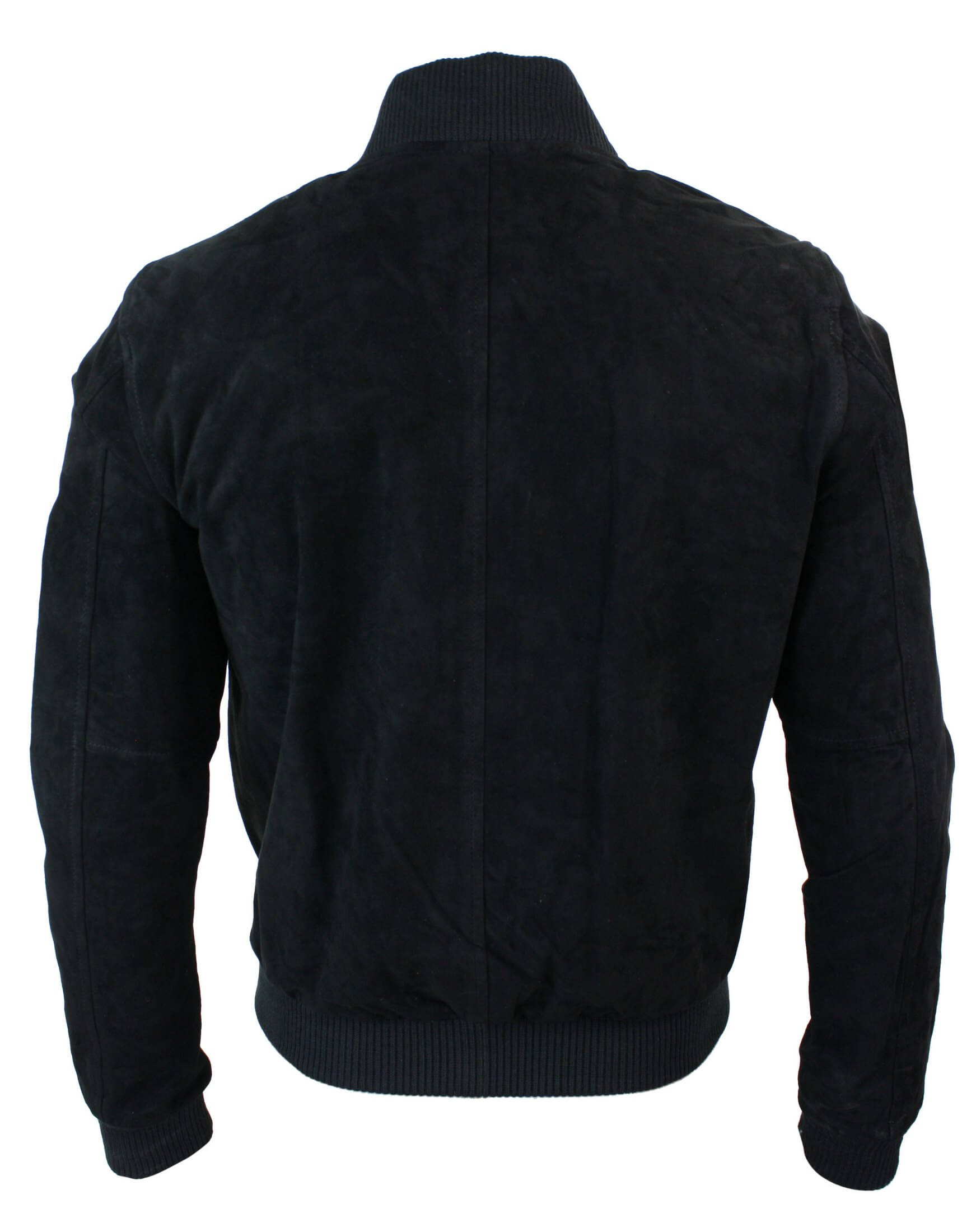 Jaqueta Bomber Masculina Universitária em Couro Camurça Legítimo, Estilo Clássico Retrô Vintage - Preta