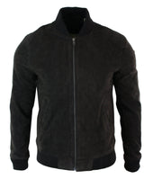 Jaqueta Bomber Masculina Universitária em Couro Camurça Legítimo, Estilo Clássico Retrô Vintage - Marrom