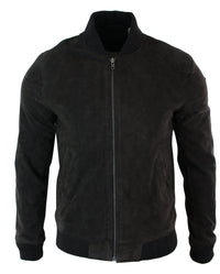 Jaqueta Bomber Masculina Universitária em Couro Camurça Legítimo, Estilo Clássico Retrô Vintage - Marrom