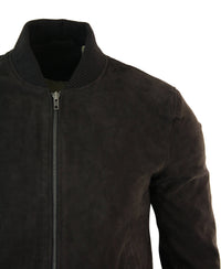 Jaqueta Bomber Masculina Universitária em Couro Camurça Legítimo, Estilo Clássico Retrô Vintage - Marrom