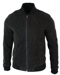 Jaqueta Bomber Masculina Universitária em Couro Camurça Legítimo, Estilo Clássico Retrô Vintage - Marrom