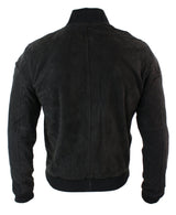 Jaqueta Bomber Masculina Universitária em Couro Camurça Legítimo, Estilo Clássico Retrô Vintage - Marrom