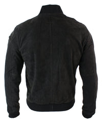Jaqueta Bomber Masculina Universitária em Couro Camurça Legítimo, Estilo Clássico Retrô Vintage - Marrom