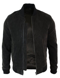 Jaqueta Bomber Masculina Universitária em Couro Camurça Legítimo, Estilo Clássico Retrô Vintage - Marrom