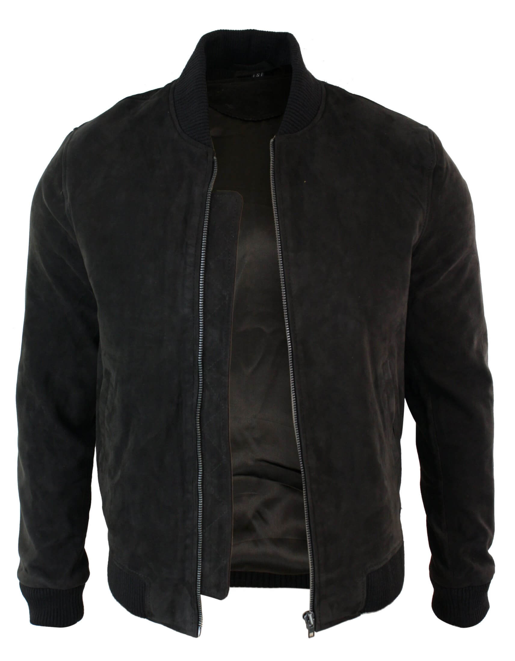 Jaqueta Bomber Masculina Universitária em Couro Camurça Legítimo, Estilo Clássico Retrô Vintage - Marrom