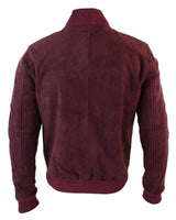 Jaqueta Bomber Masculina Universitária em Couro Camurça Legítimo, Estilo Clássico Retrô Vintage - Bordô