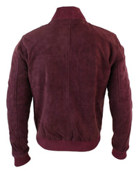 Jaqueta Bomber Masculina Universitária em Couro Camurça Legítimo, Estilo Clássico Retrô Vintage - Bordô