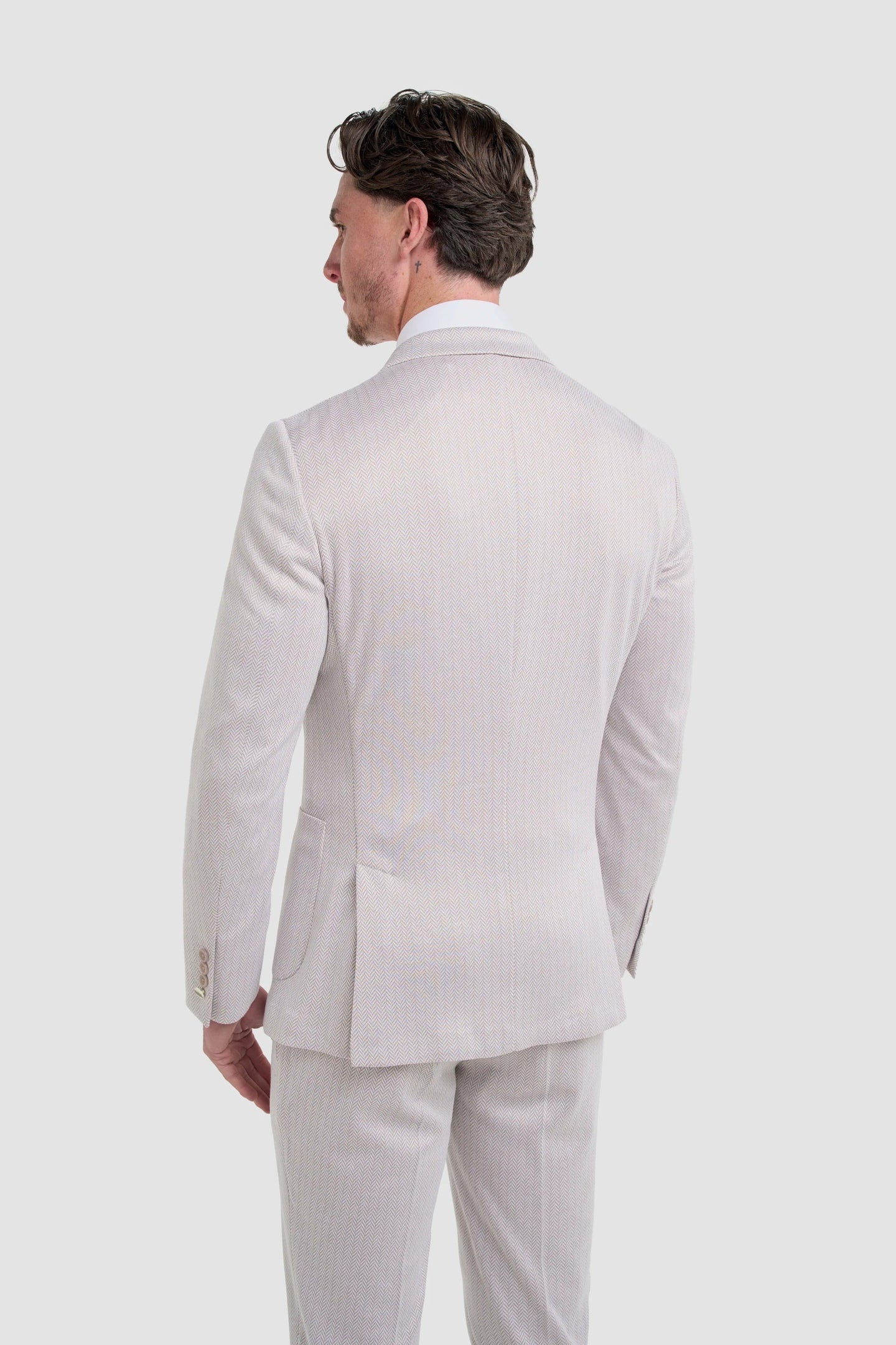 Vasco - Blazer masculino bege com padrão espinha de peixe