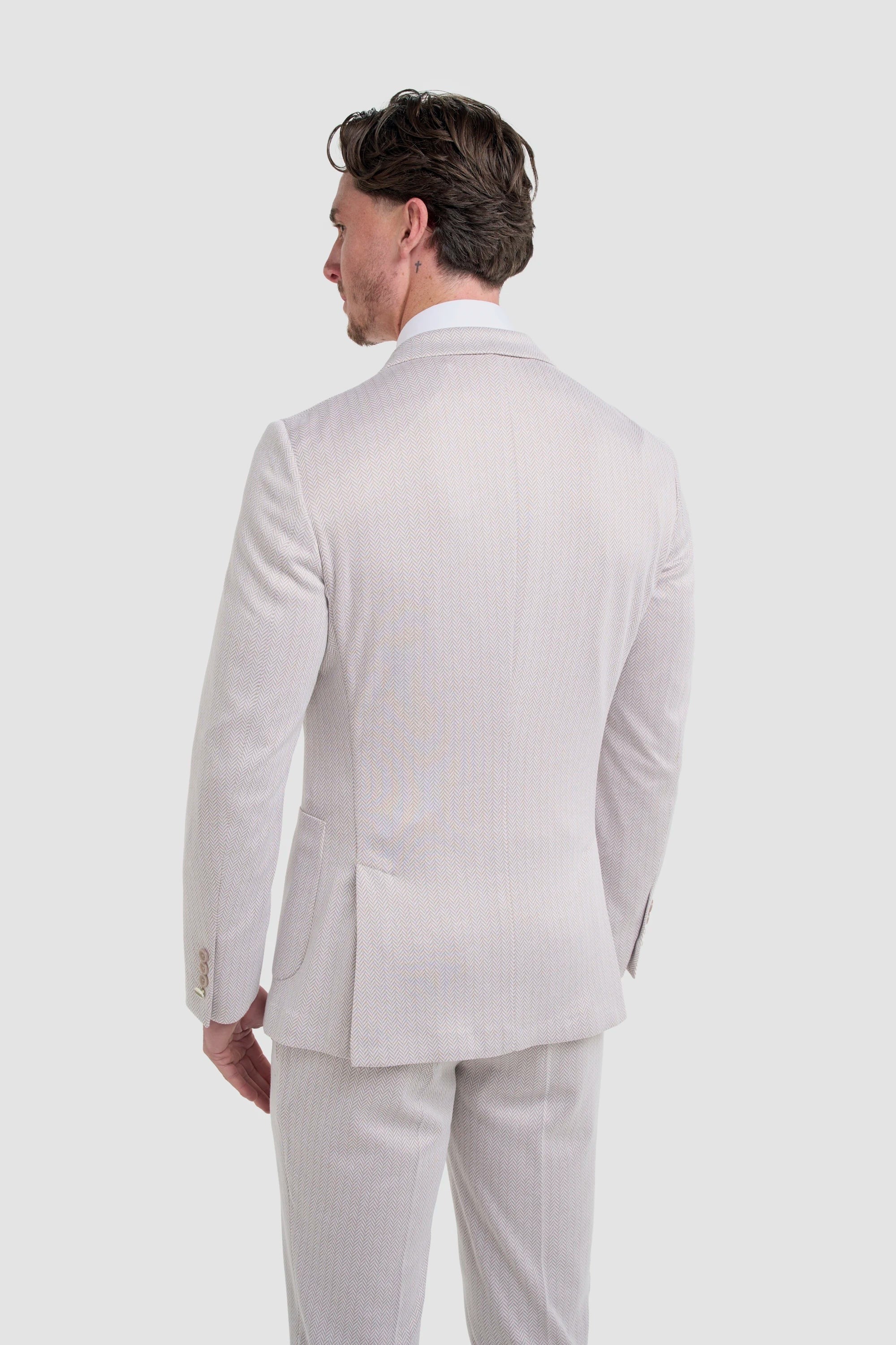 Vasco - Blazer masculino bege com padrão espinha de peixe