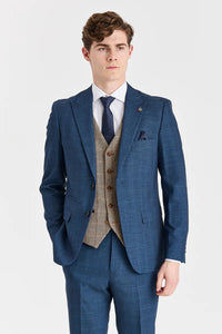 Terno Viceroy Navy com colete contrastante em tweed Harris Brown.