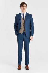 Terno Viceroy Navy com colete contrastante em tweed Harris Brown.