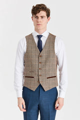 Terno Viceroy Navy com colete contrastante em tweed Harris Brown.