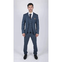 Terno masculino de 3 peças com estampa Príncipe de Gales, azul clássico, corte sob medida e moderno.